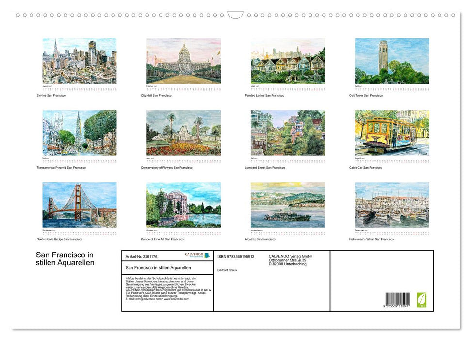 San Francisco in stillen Aquarellen (CALVENDO Wandkalender 2027)