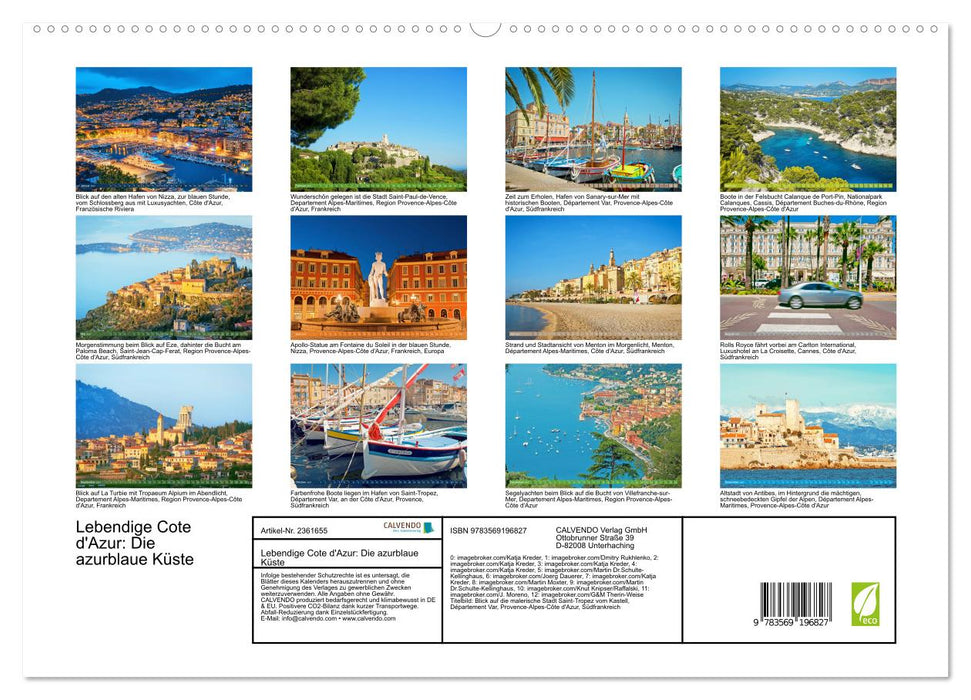 Lebendige Cote d'Azur: Die azurblaue Küste (CALVENDO Premium Wandkalender 2027)