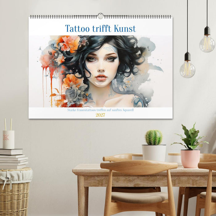 Tattoo trifft Kunst - Starke Tattoos treffen auf sanftes Aquarell (CALVENDO Wandkalender 2027)