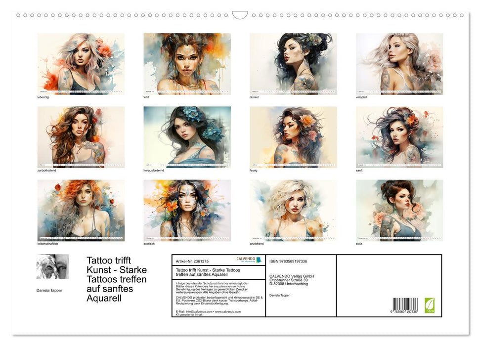 Tattoo trifft Kunst - Starke Tattoos treffen auf sanftes Aquarell (CALVENDO Wandkalender 2027)