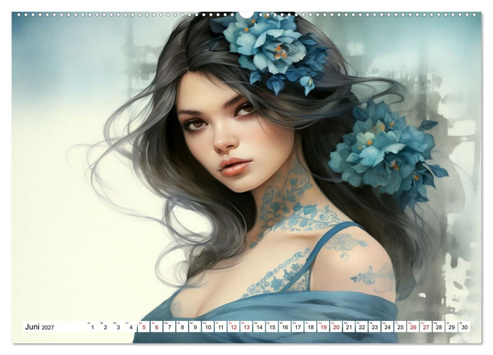 Tattoo trifft Kunst - Starke Tattoos treffen auf sanftes Aquarell (CALVENDO Wandkalender 2027)