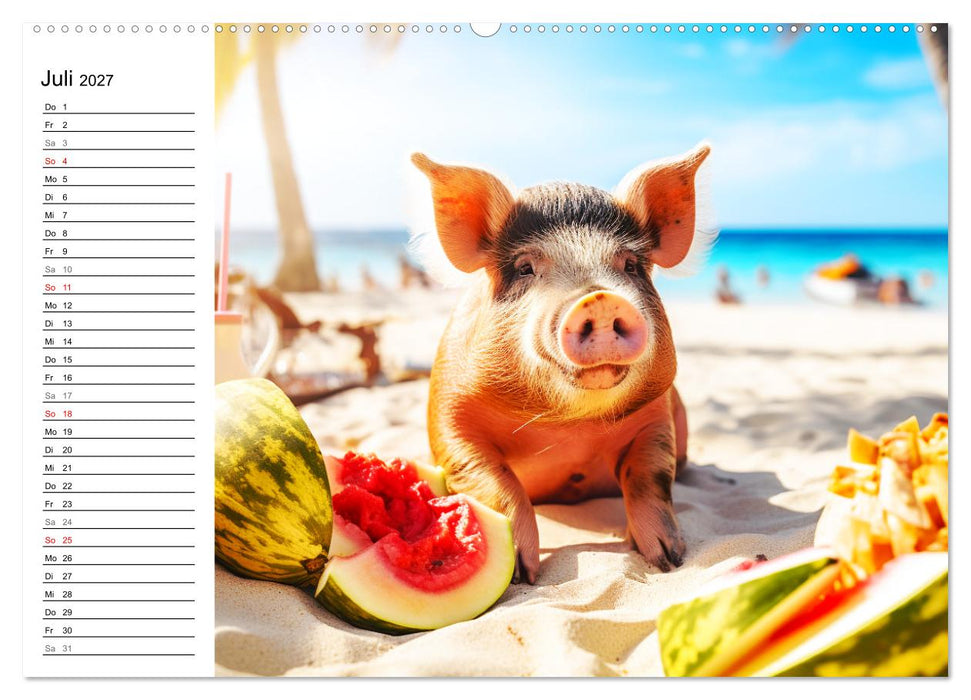 Schweinereien in der Karibik. Sonne und Spaß mit schwimmenden Schweinen (CALVENDO Premium Wandkalender 2027)