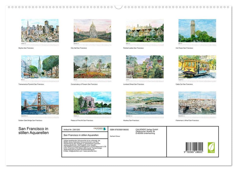 San Francisco in stillen Aquarellen (CALVENDO Premium Wandkalender 2027)