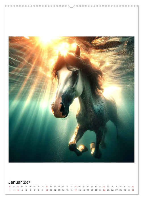 Pferde unter Wasser - Saddle up, die Tauchfahrt beginnt (CALVENDO Wandkalender 2027)