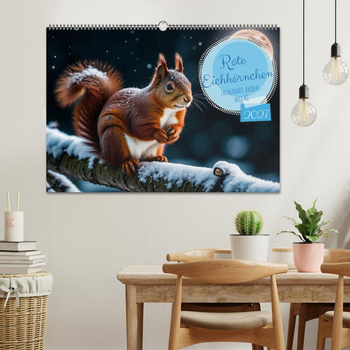 Rote Eichhörnchen - zauberhaft anders mit KI (CALVENDO Wandkalender 2027)
