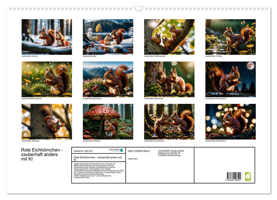 Rote Eichhörnchen - zauberhaft anders mit KI (CALVENDO Wandkalender 2027)