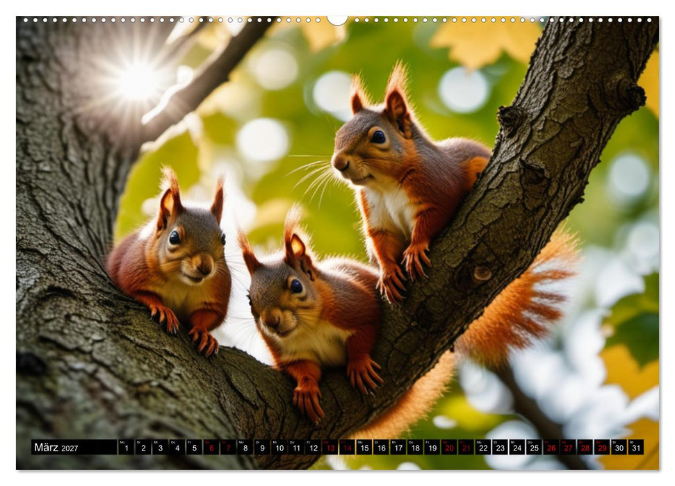 Rote Eichhörnchen - zauberhaft anders mit KI (CALVENDO Wandkalender 2027)