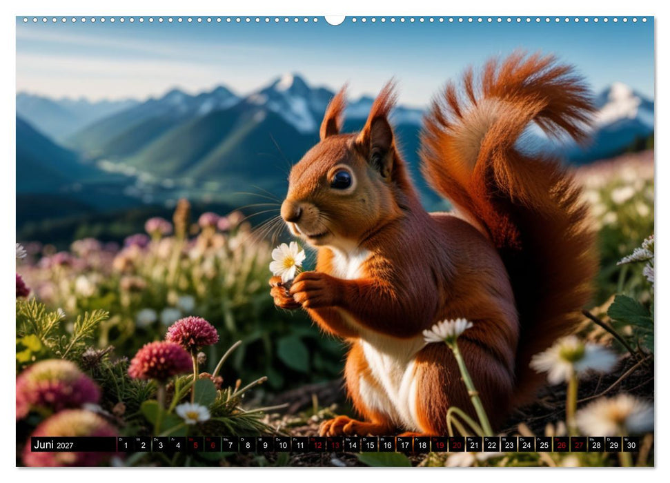 Rote Eichhörnchen - zauberhaft anders mit KI (CALVENDO Wandkalender 2027)