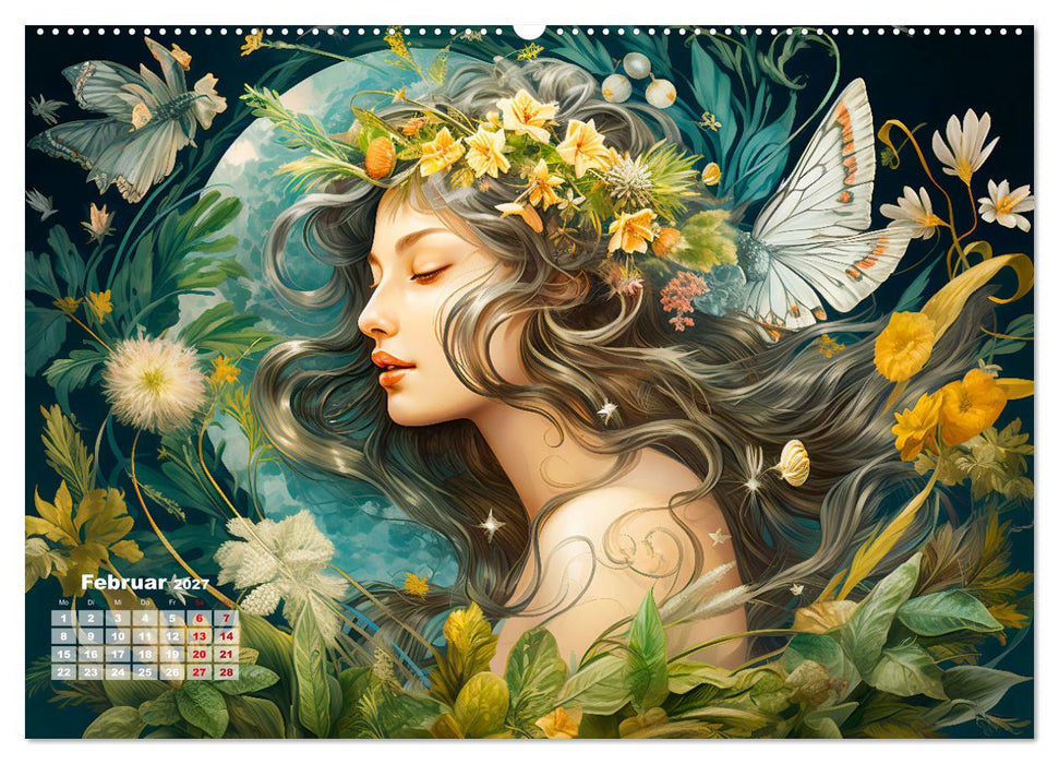 Blütenzauber - Farbenfrohe Illustrationen der Göttin Flora (CALVENDO Wandkalender 2027)