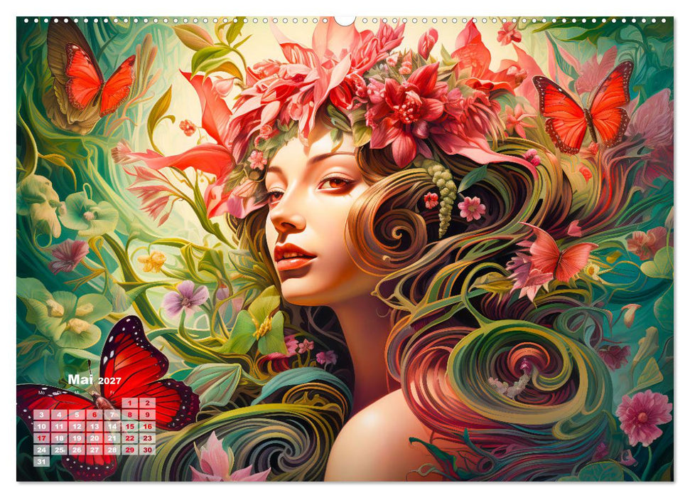 Blütenzauber - Farbenfrohe Illustrationen der Göttin Flora (CALVENDO Wandkalender 2027)