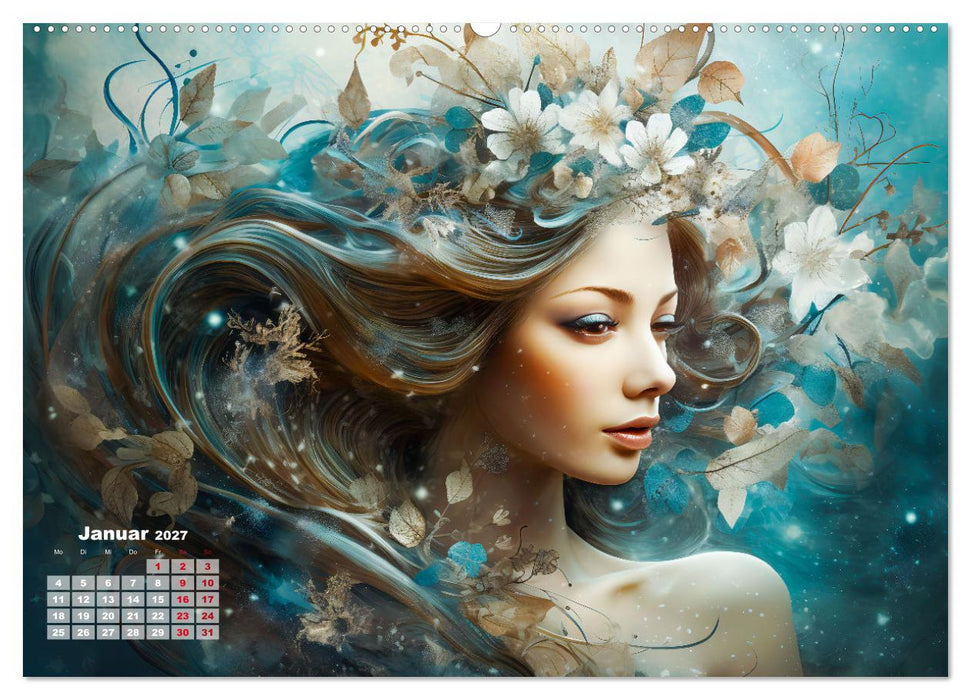 Blütenzauber - Farbenfrohe Illustrationen der Göttin Flora (CALVENDO Premium Wandkalender 2027)