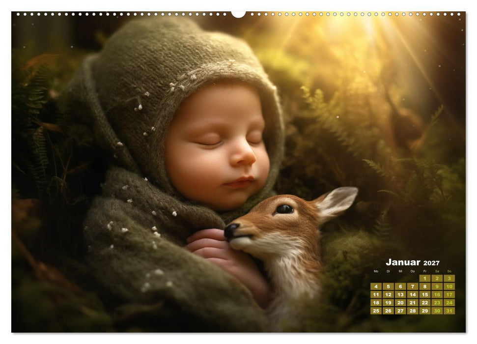 Kleine Schlummerparade: Babys und ihre kuscheligen Tierfreunde (CALVENDO Premium Wandkalender 2027)