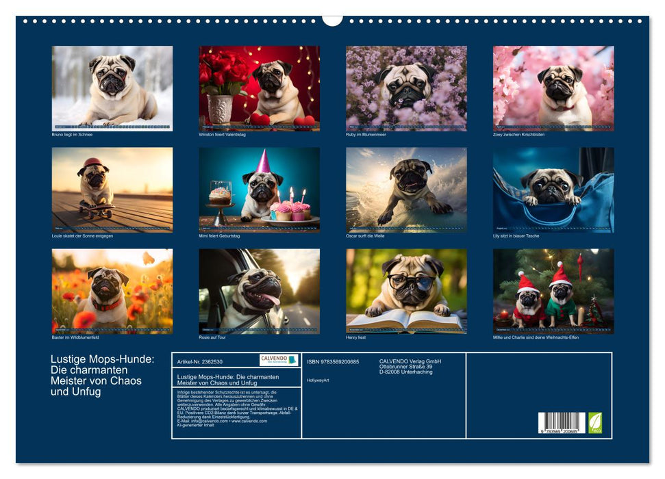 Lustige Mops-Hunde: Die charmanten Meister von Chaos und Unfug (CALVENDO Wandkalender 2027)