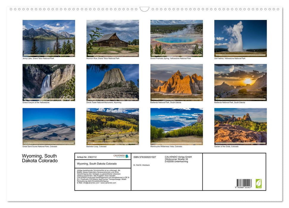 Wyoming, South Dakota Colorado (CALVENDO Wandkalender 2027)