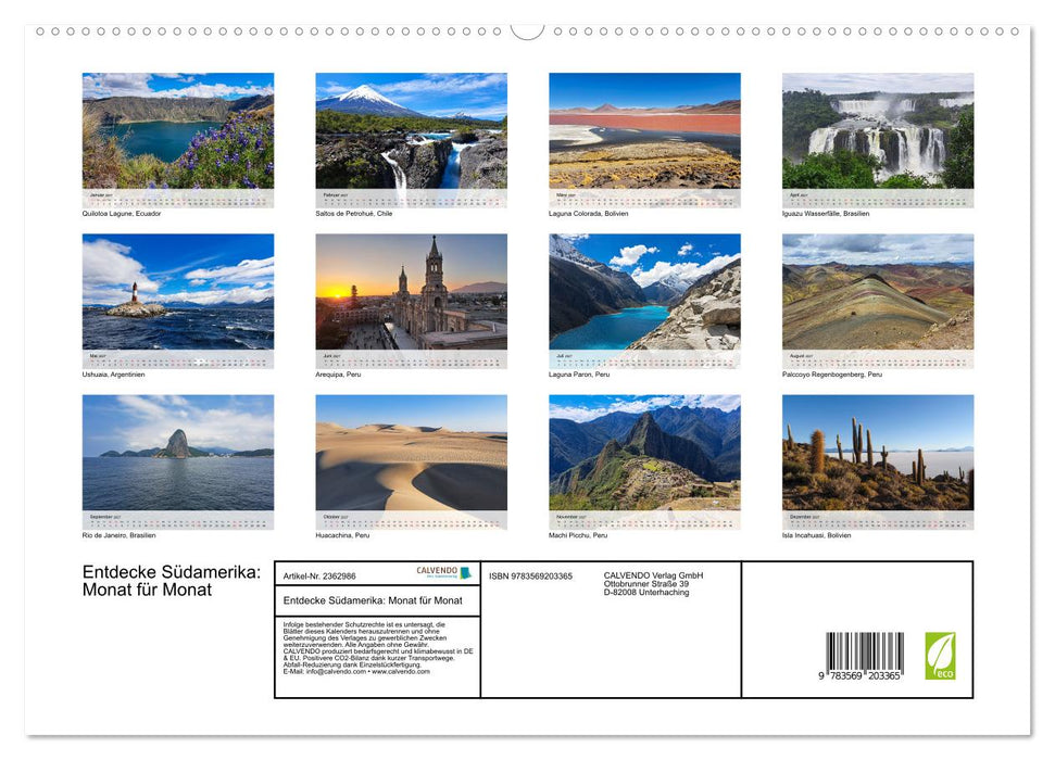 Entdecke Südamerika: Monat für Monat (CALVENDO Premium Wandkalender 2027)