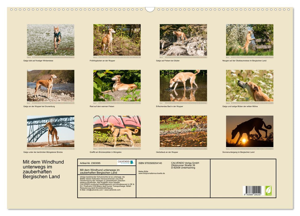 Mit dem Windhund unterwegs im zauberhaften Bergischen Land (CALVENDO Wandkalender 2027)