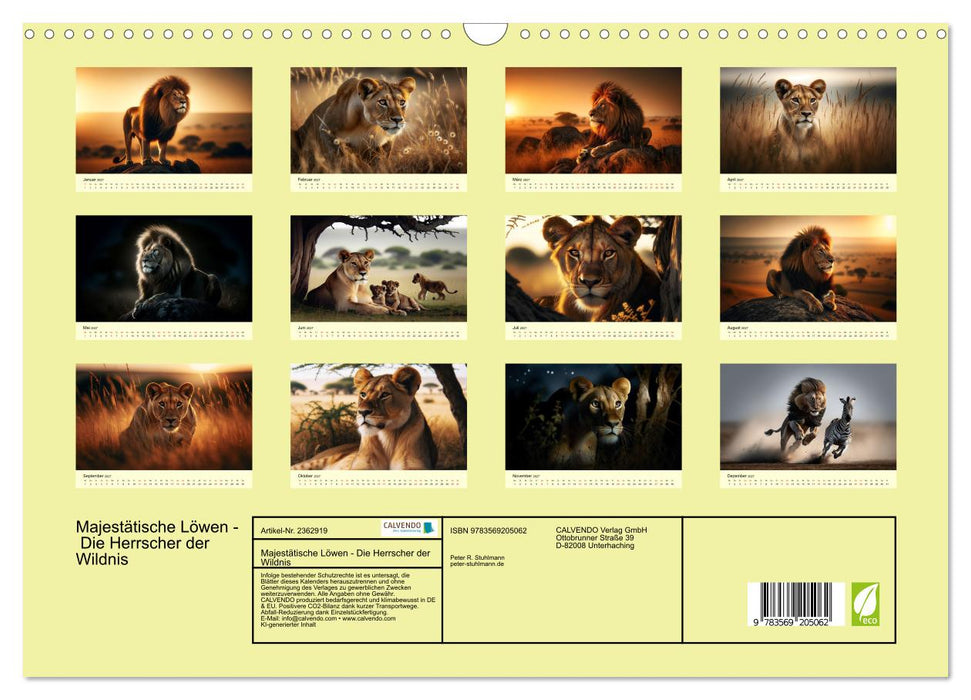 Majestätische Löwen - Die Herrscher der Wildnis (CALVENDO Wandkalender 2027)