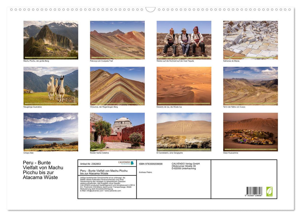 Peru - Bunte Vielfalt von Machu Picchu bis zur Atacama Wüste (CALVENDO Wandkalender 2027)