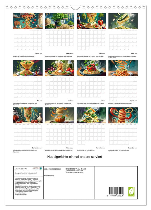 Nudelgerichte einmal anders serviert (CALVENDO Wandkalender 2027)