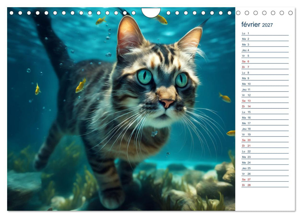 Les chats sous l'eau (CALVENDO Calendrier mensuel 2027)