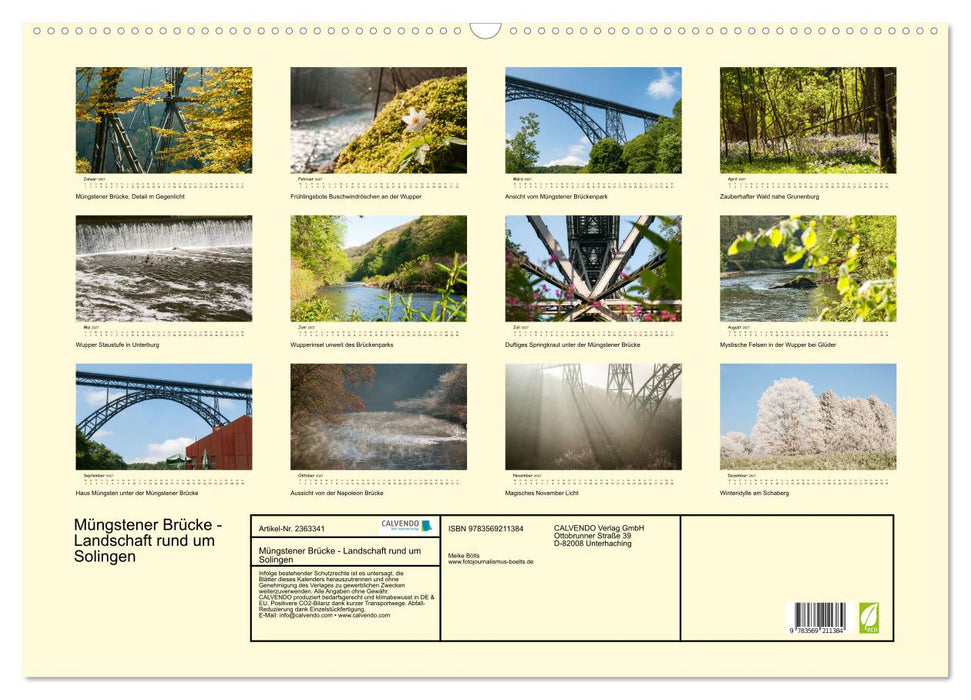 Müngstener Brücke - Landschaft rund um Solingen (CALVENDO Wandkalender 2027)