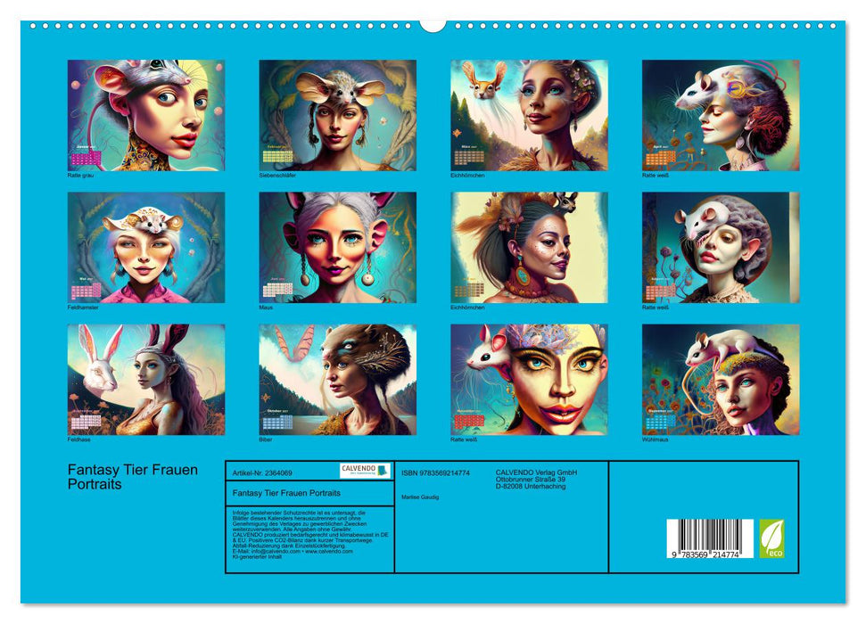 Fantasy Tier Frauen Portraits (CALVENDO Premium Wandkalender 2027)