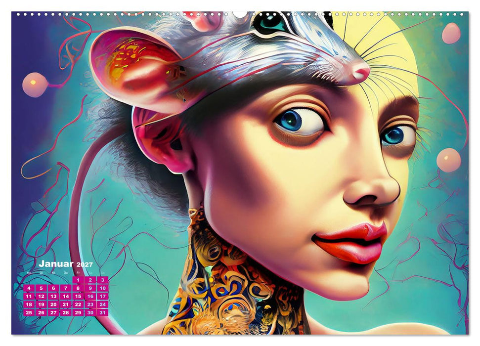 Fantasy Tier Frauen Portraits (CALVENDO Premium Wandkalender 2027)