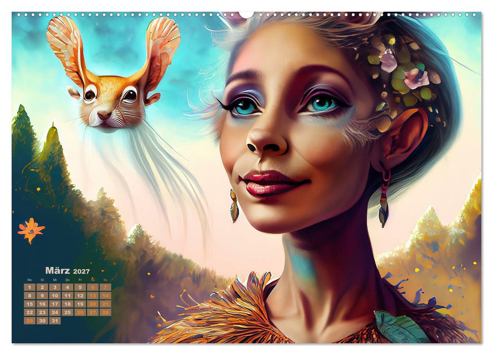 Fantasy Tier Frauen Portraits (CALVENDO Premium Wandkalender 2027)