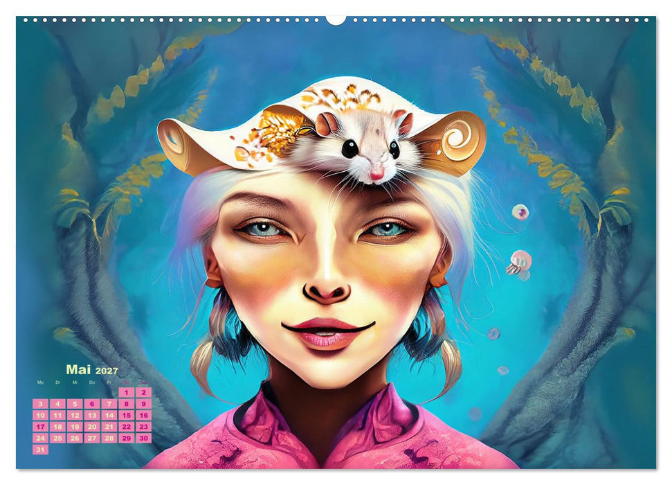 Fantasy Tier Frauen Portraits (CALVENDO Premium Wandkalender 2027)