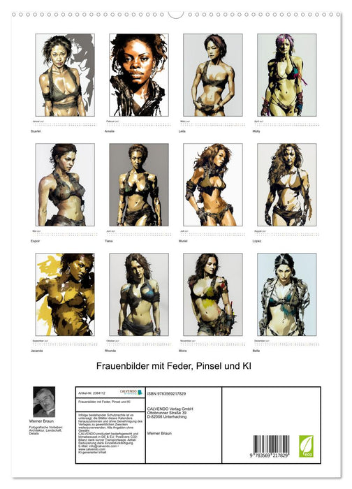 Frauenbilder mit Feder, Pinsel und KI (CALVENDO Premium Wandkalender 2027)