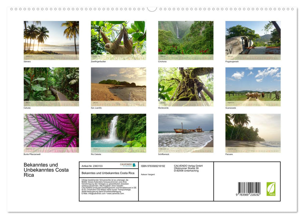 Bekanntes und Unbekanntes Costa Rica (CALVENDO Premium Wandkalender 2027)