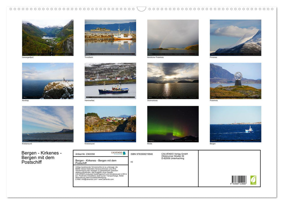 Bergen - Kirkenes - Bergen mit dem Postschiff (CALVENDO Wandkalender 2027)