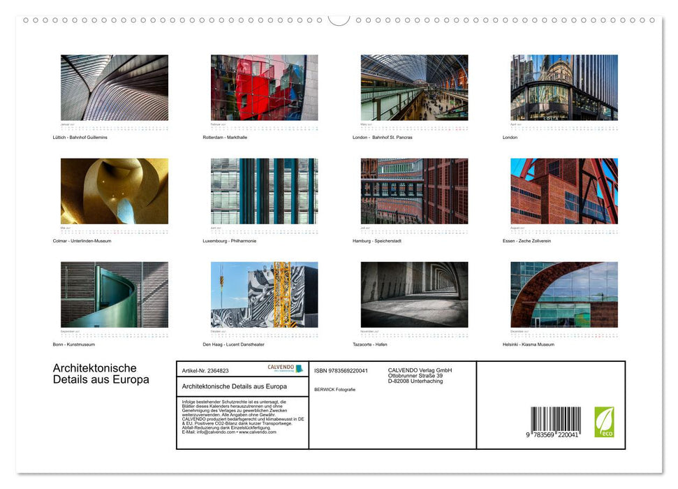 Architektonische Details aus Europa (CALVENDO Premium Wandkalender 2027)