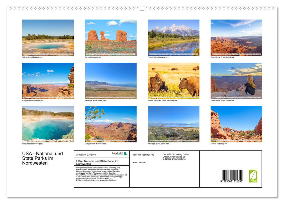 USA - National und State Parks im Nordwesten (CALVENDO Premium Wandkalender 2027)