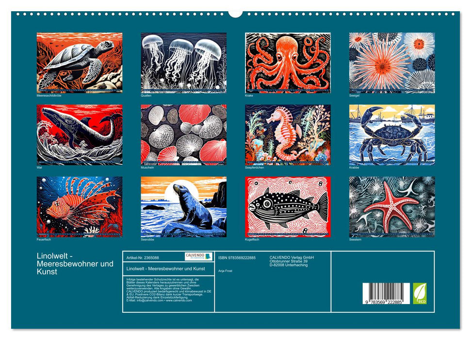 Linolwelt - Meeresbewohner und Kunst (CALVENDO Premium Wandkalender 2027)