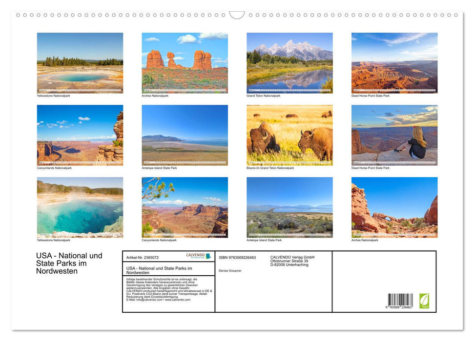 USA - National und State Parks im Nordwesten (CALVENDO Wandkalender 2027)
