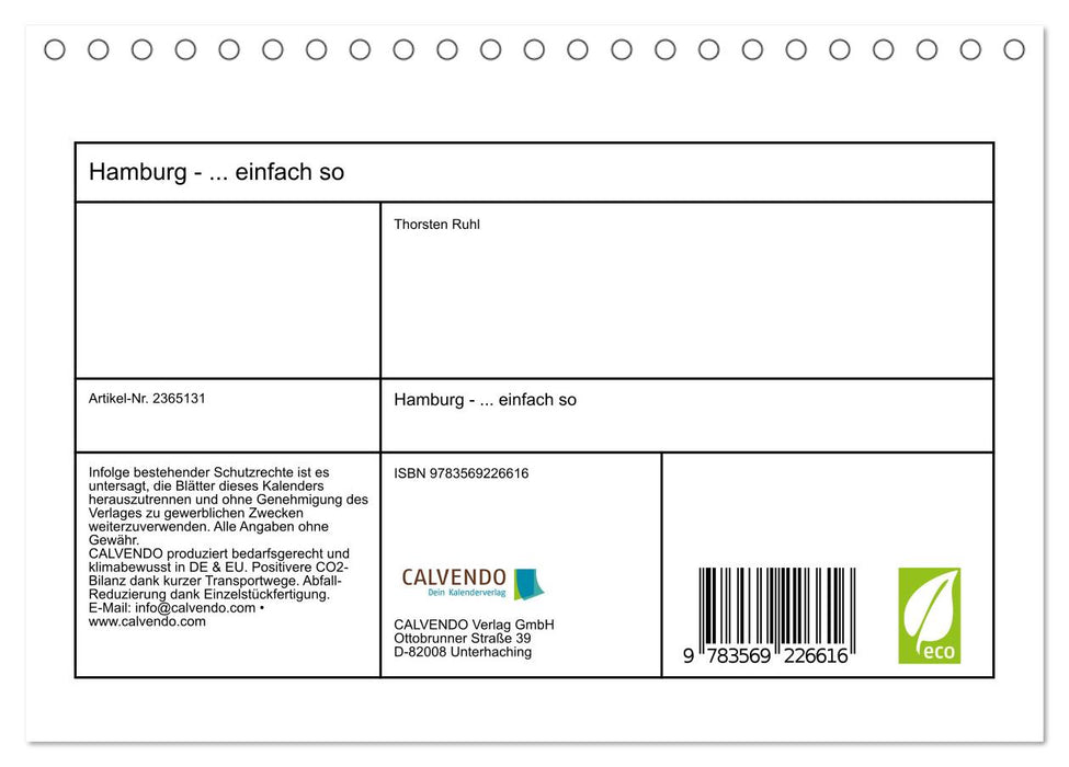 Hamburg -... einfach so (CALVENDO Wandkalender 2027)