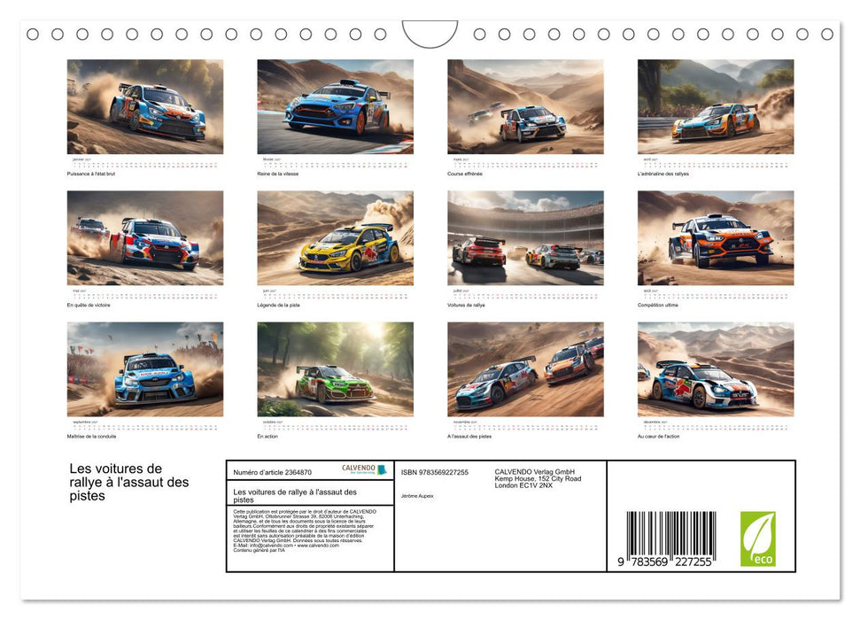Les voitures de rallye à l'assaut des pistes (CALVENDO Calendrier mensuel 2027)