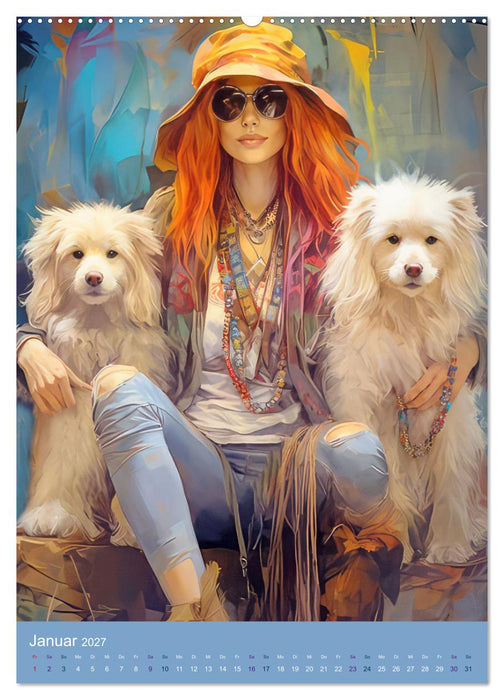 Hippie Girls Kunstbilder aus der Ära der Hippies (CALVENDO Wandkalender 2027)