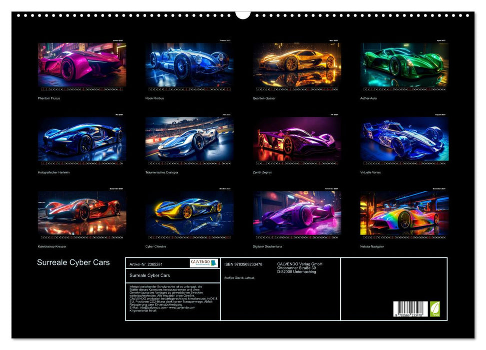 Surreale Cyber Cars (CALVENDO Wandkalender 2027)