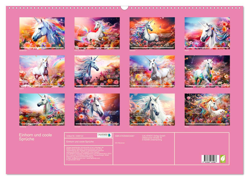 Einhorn und coole Sprüche (CALVENDO Wandkalender 2027)