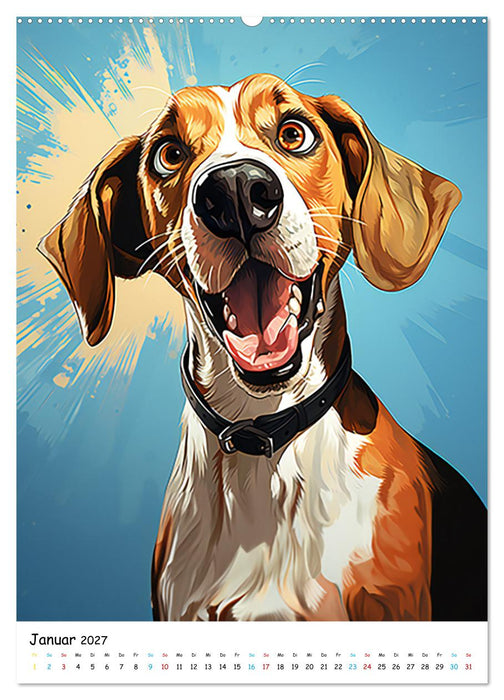 Crazy Dogs Bekannte Hunderassen im Comicstyle (CALVENDO Premium Wandkalender 2027)