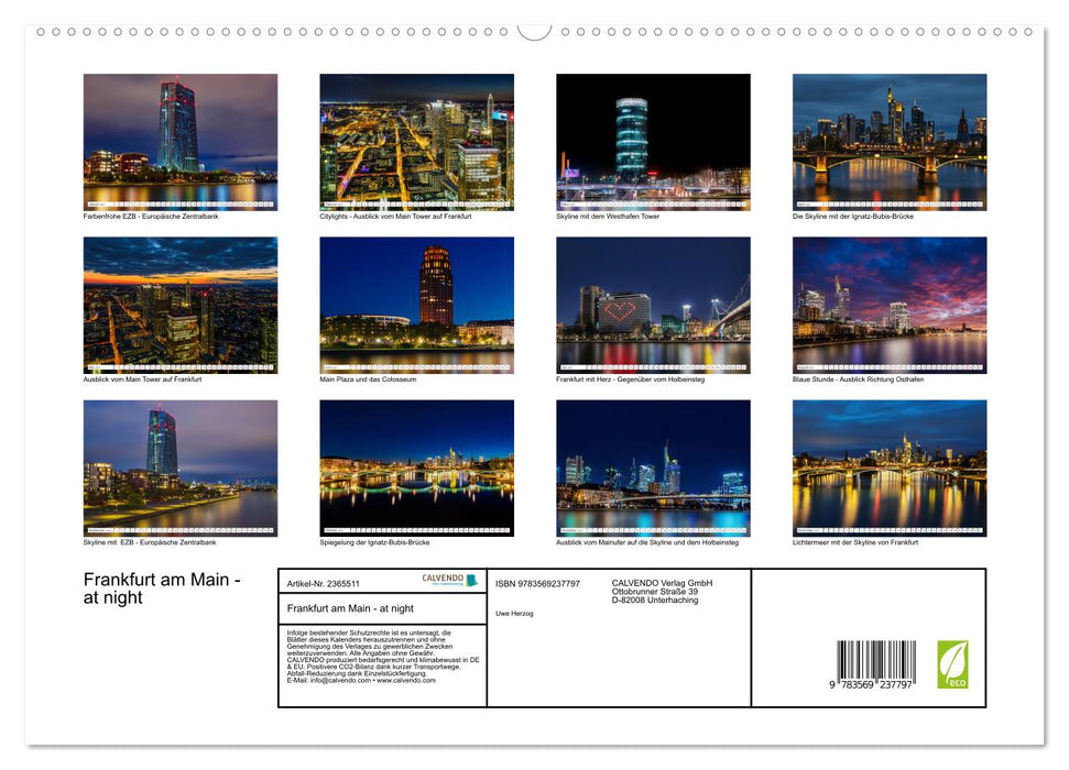 Frankfurt am Main - at night (CALVENDO Premium Wandkalender 2027)
