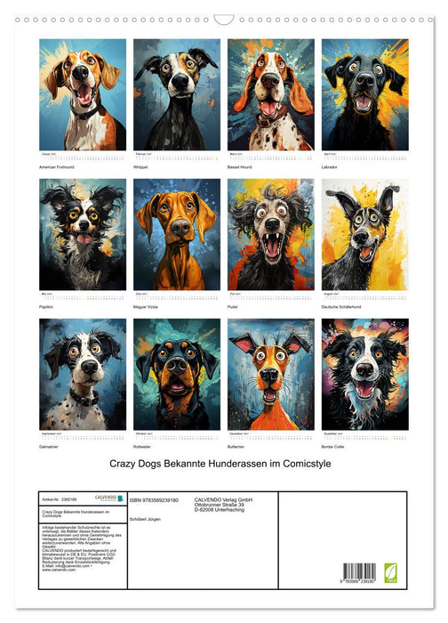 Crazy Dogs Bekannte Hunderassen im Comicstyle (CALVENDO Wandkalender 2027)