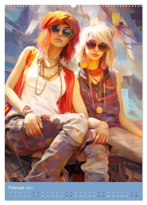 Hippie Girls Kunstbilder aus der Ära der Hippies (CALVENDO Premium Wandkalender 2027)