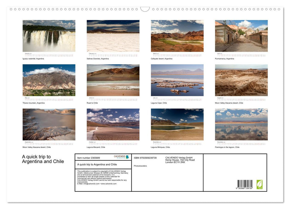 A quick trip to Argentina and Chile (CALVENDO Monthly Calendar 2027)