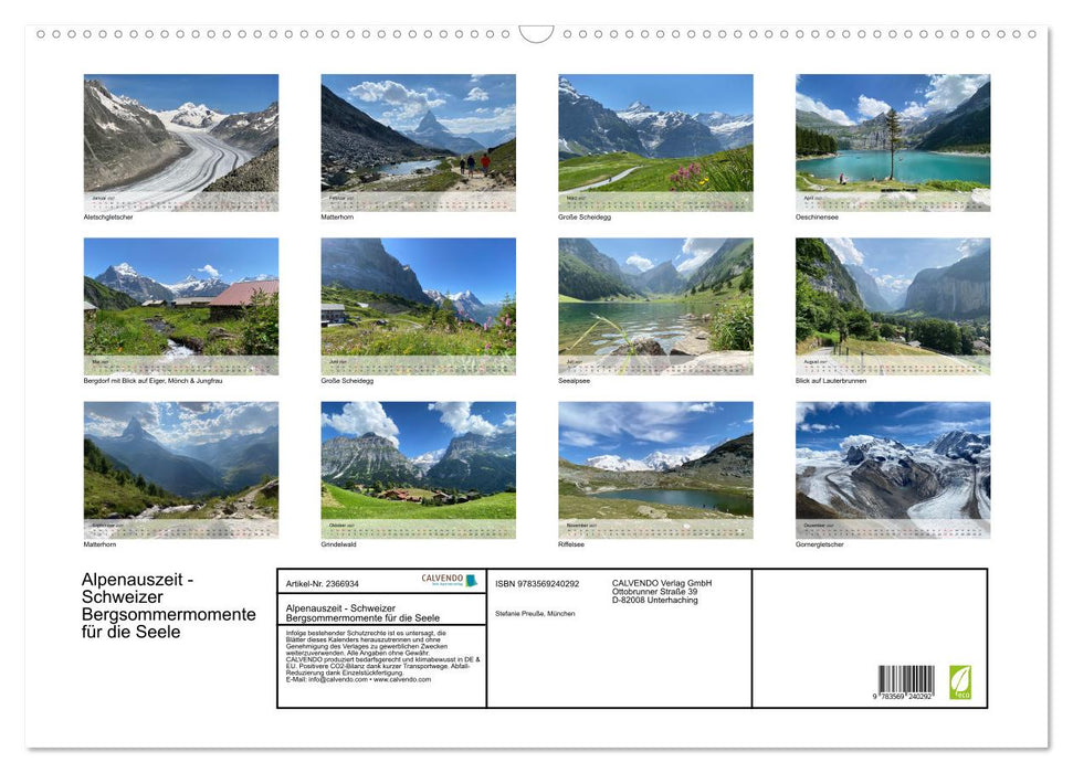 Alpenauszeit - Schweizer Bergsommermomente für die Seele (CALVENDO Wandkalender 2027)