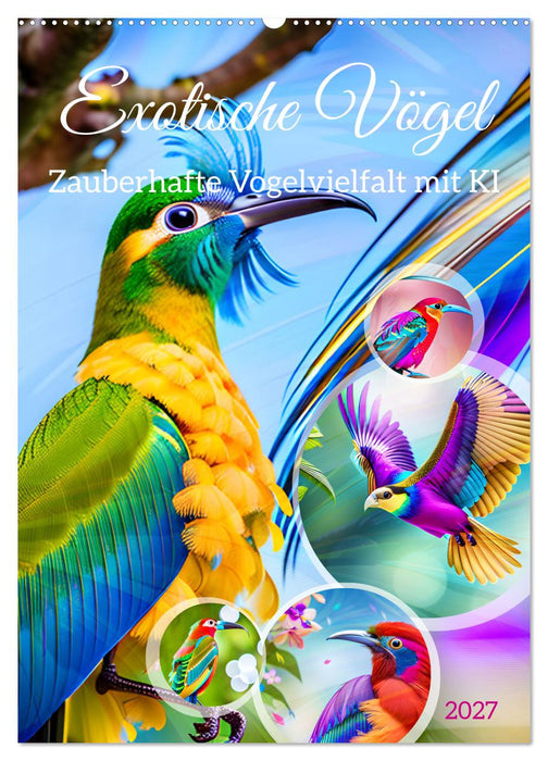 Exotische Vögel. Zauberhafte Vogelvielfalt mit KI (CALVENDO Wandkalender 2027)