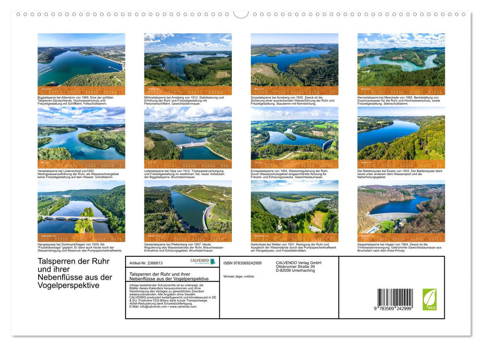 Talsperren der Ruhr und ihrer Nebenflüsse aus der Vogelperspektive (CALVENDO Premium Wandkalender 2027)