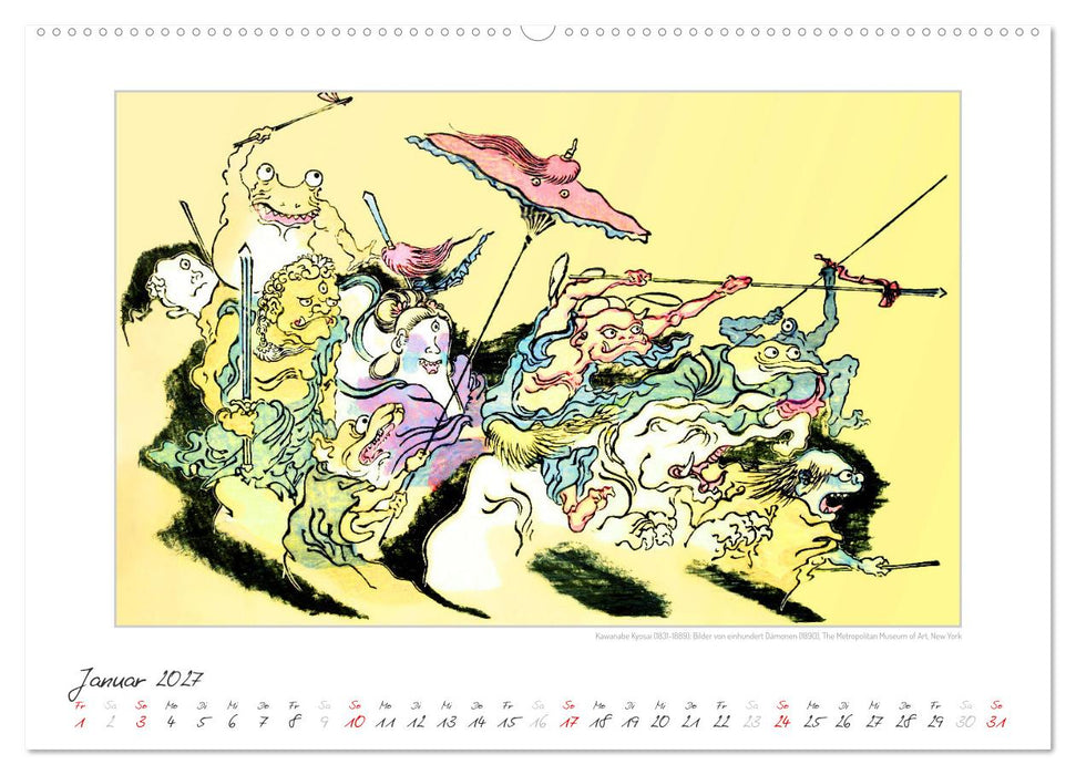 Kawanabe Kyosai - Einhundert Dämonen Kunstkalender (CALVENDO Wandkalender 2027)
